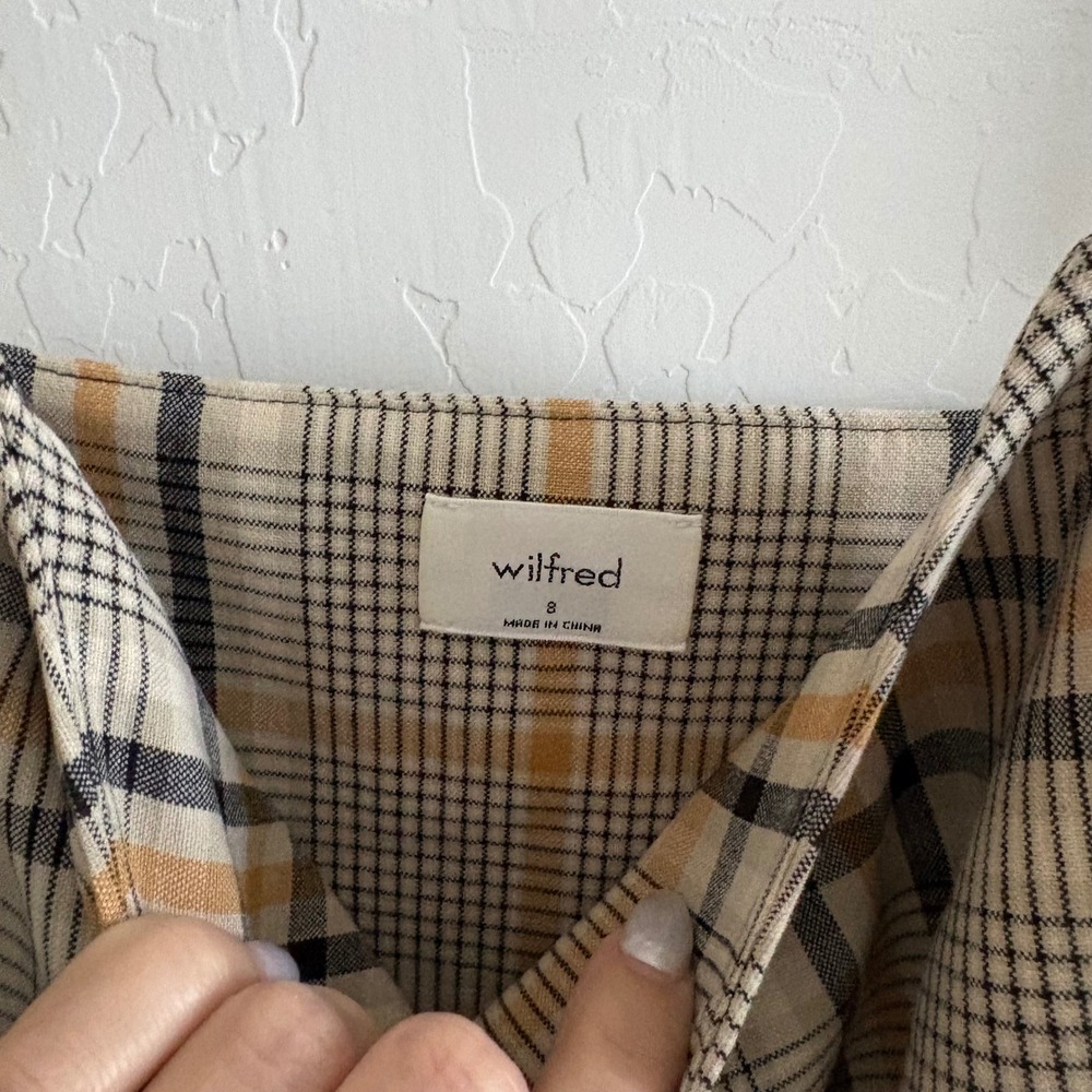 Wilfred Aritzia Isabelle Plaid Mini Dress Tan Black Yellow Size 8 Square Neck - Picture 4 of 8